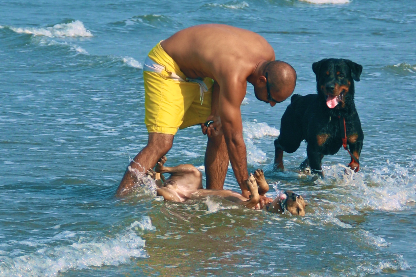 Davo playing in the sea with family